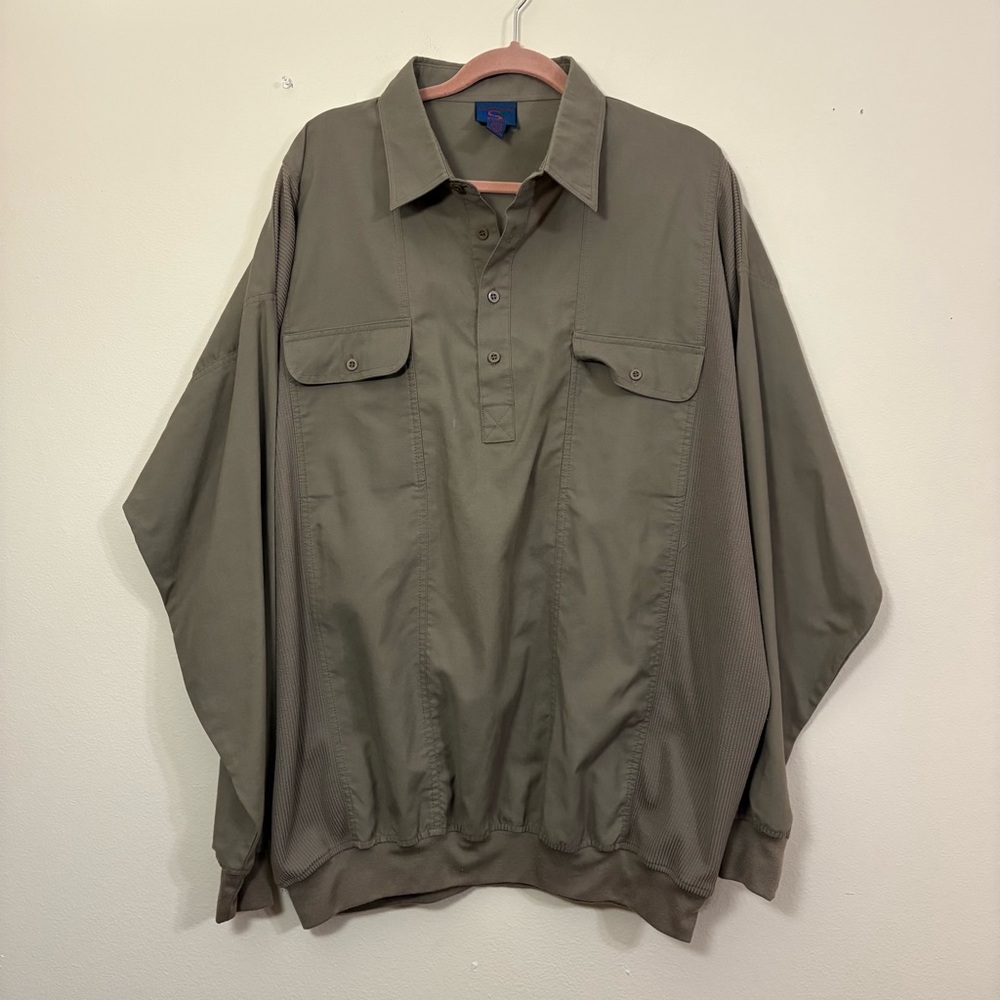 Salmon River Trader Polo pullover Mens 3XLT Tan Long Sleeve brown workwear cl